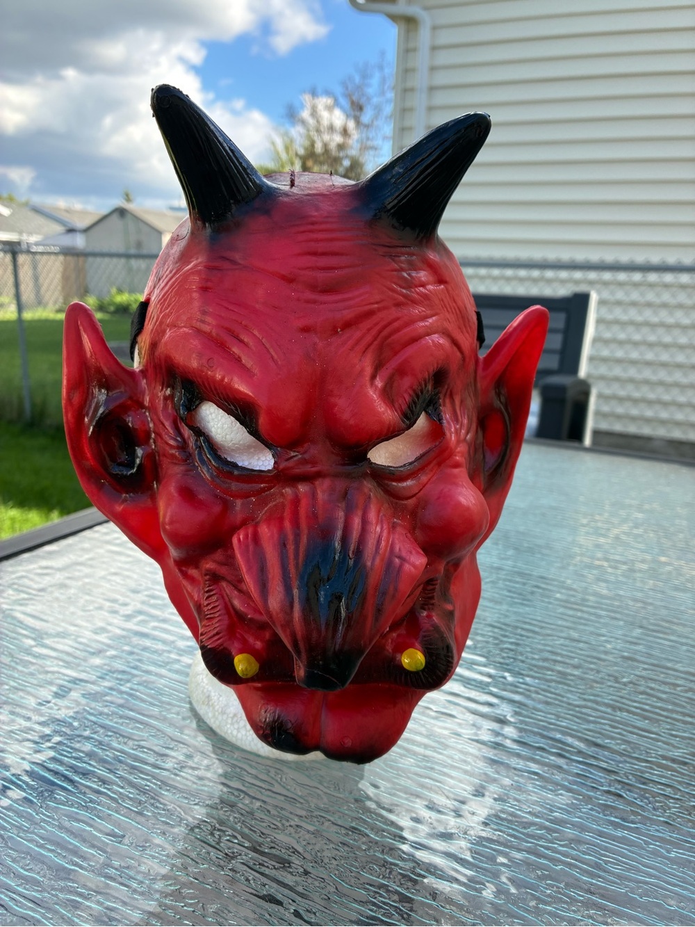 Vintage Red Devil Satan Lucifer Demon Horns Soft Rubber Halloween Mask Costume